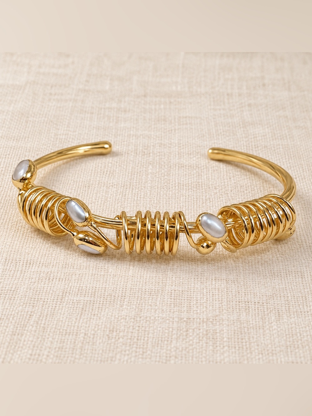 Bubu Shop Gold plated Wire-Wrapped natural Pearl Accent Cuff Bracelet - New